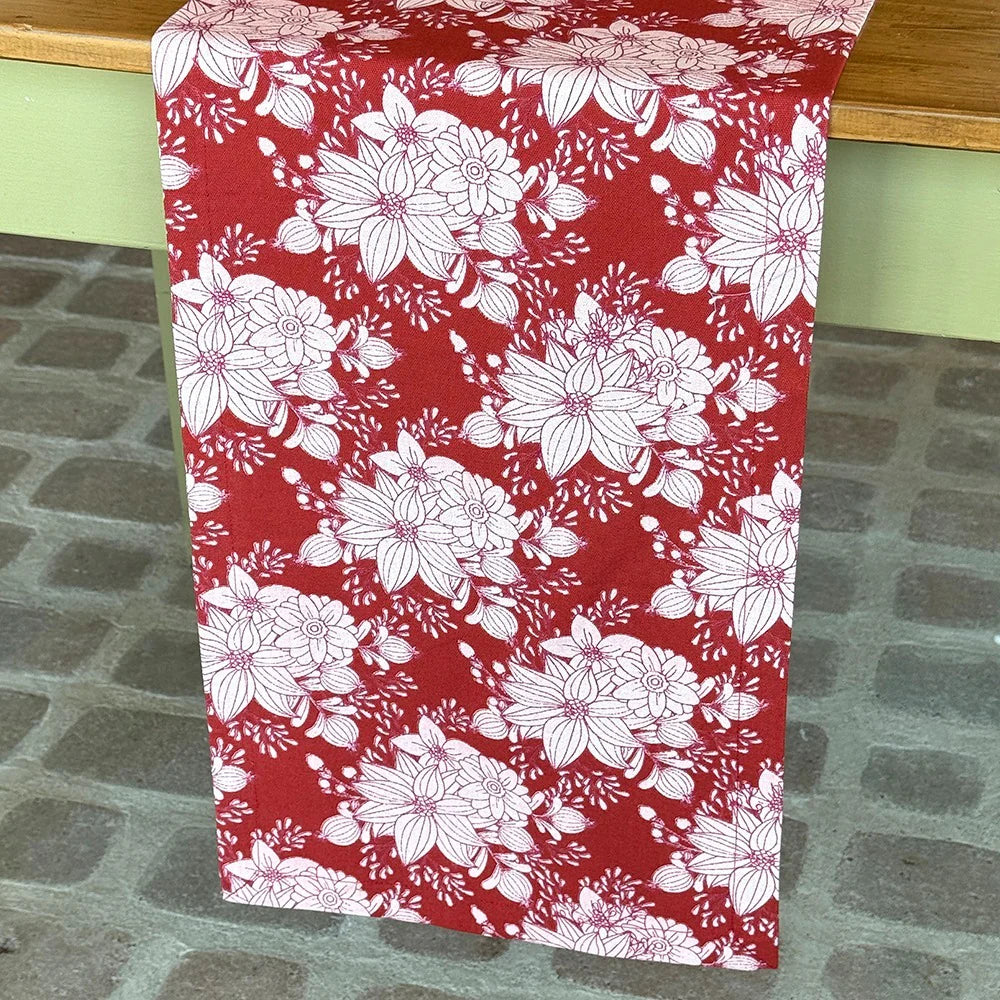 Poinsettia Flower Table Runner - 13" x 72"
