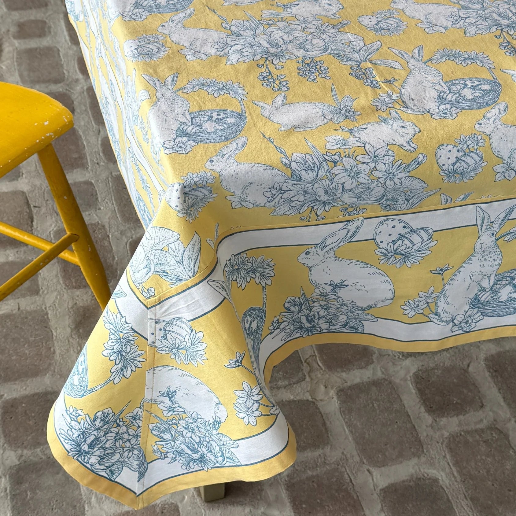 Rabbit Toile Yellow Tablecloth