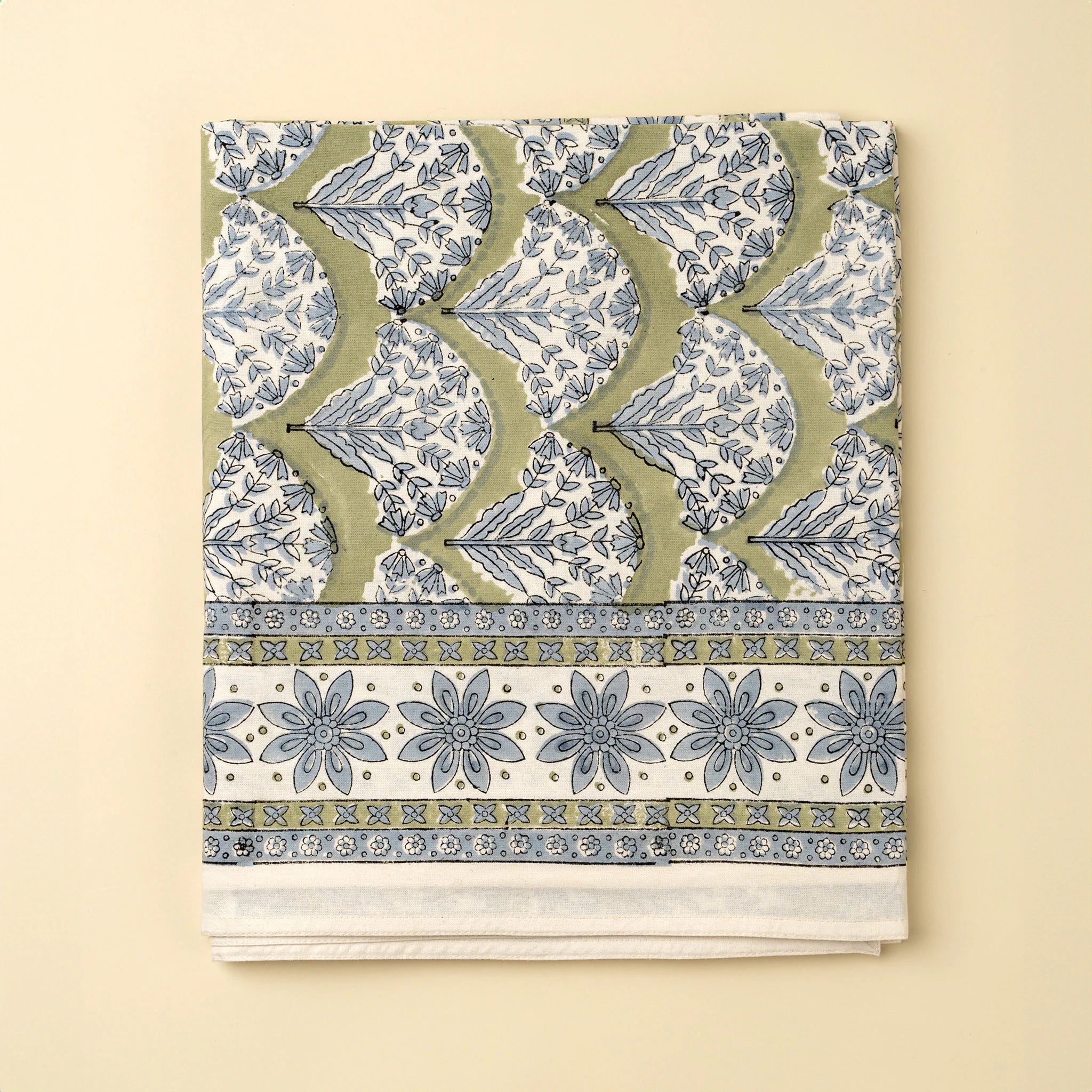 Sakura Block Print Tablecloth - Green
