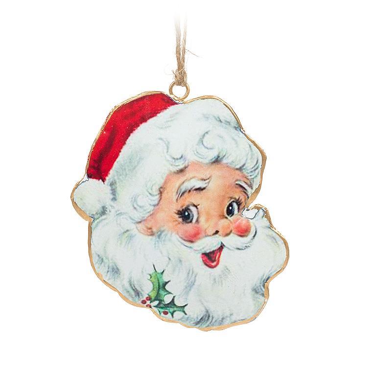 Retro Santa Head Ornament - 5"H