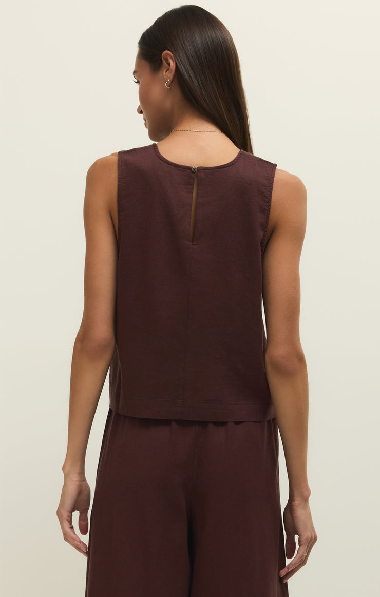 Sloane Linen Tank - Chocolate Cherry
