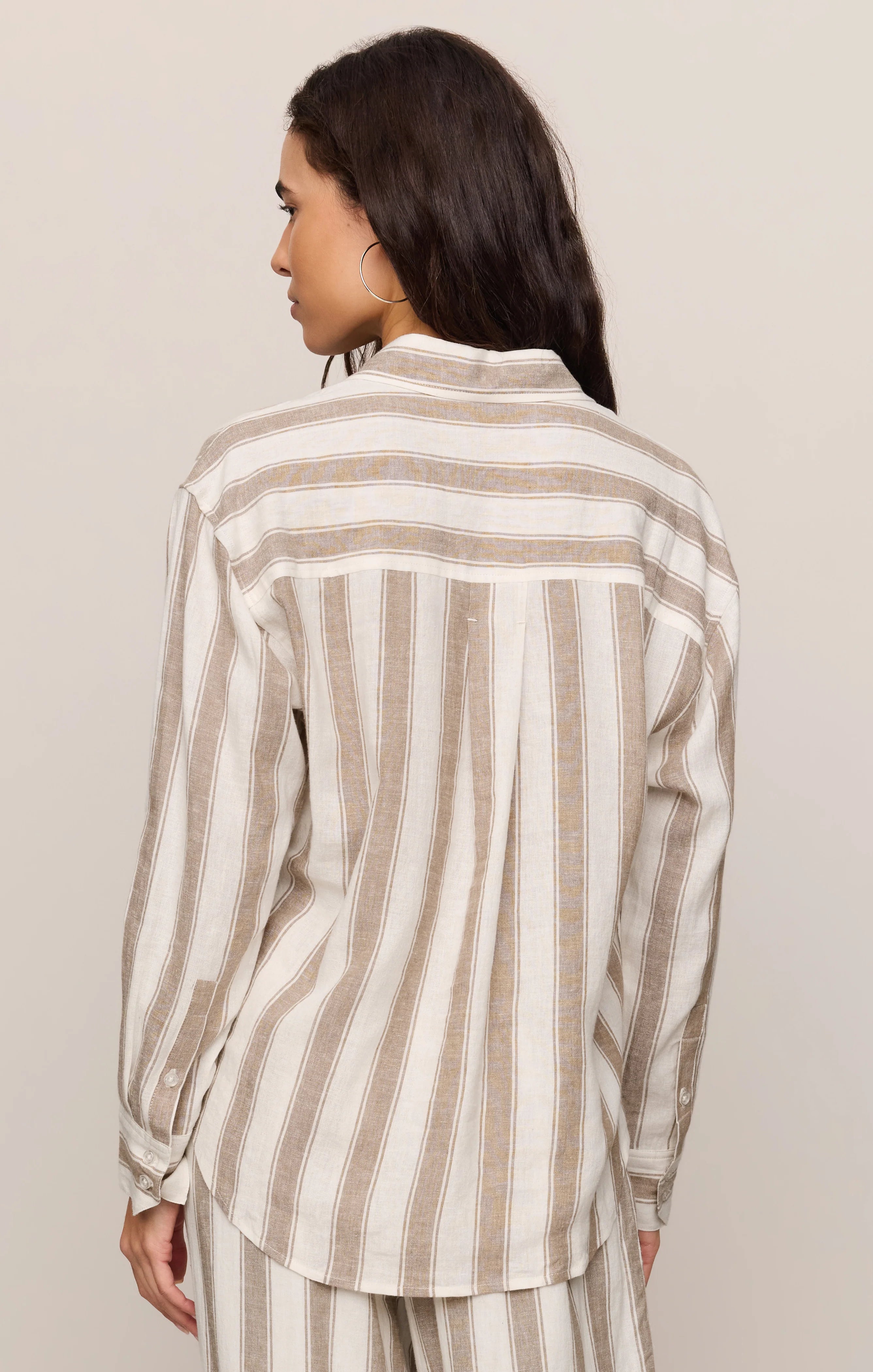 Perfect Striped Linen Button Up - Light Toffee