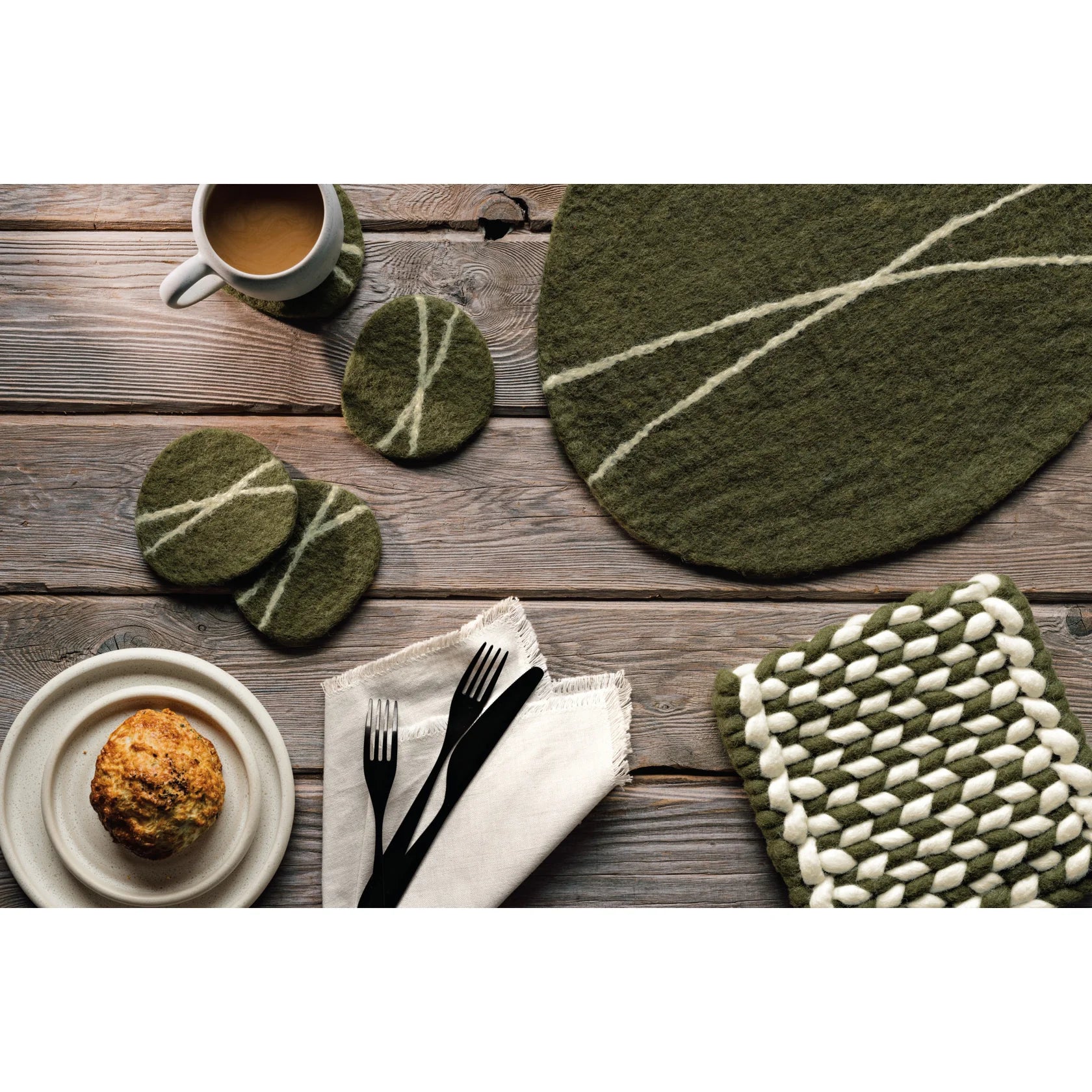 Striato Felt Wool Placemat - Olive Branch
