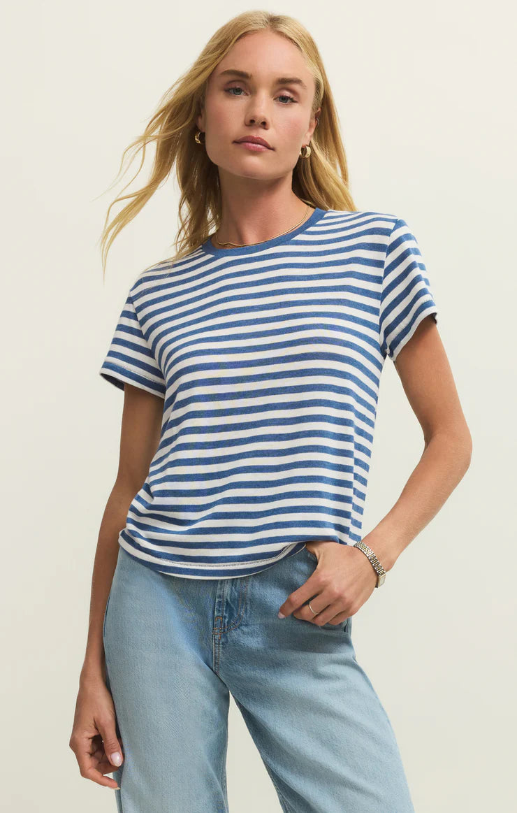 Tourist Striped Tee - Calypso Blue Indigo
