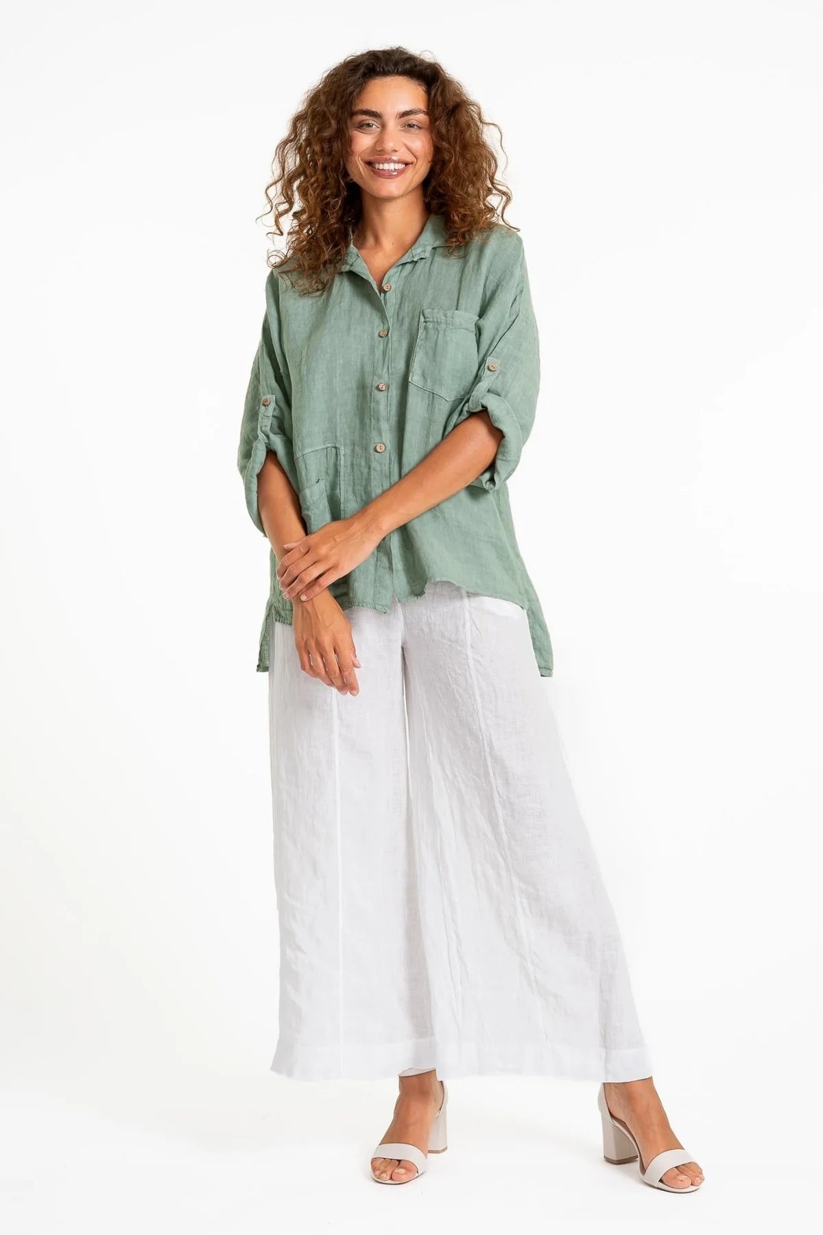 French Linen Shirt-with Pockets-Sauge