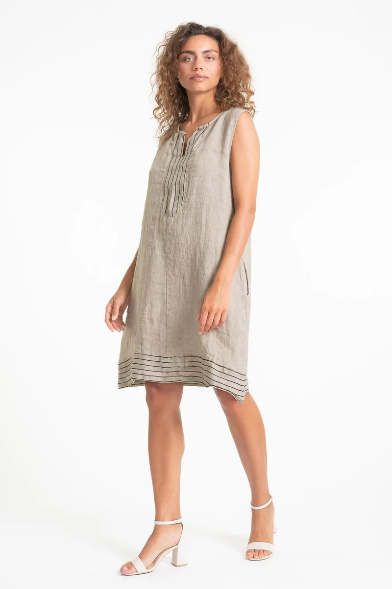 French Linen Dress with Fine Stripe Detailing