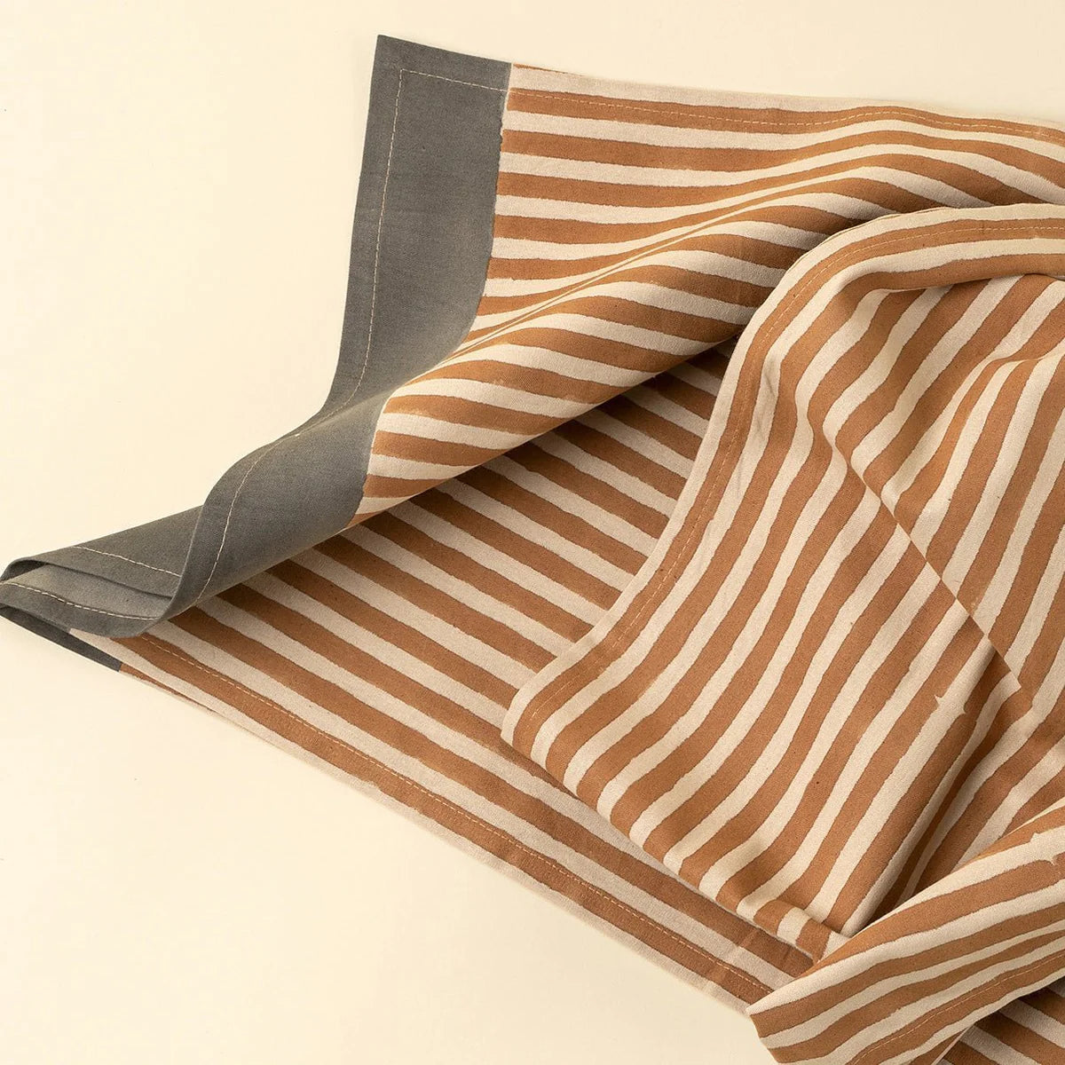 Terracotta Stripe Block Print Table Runner - 108"L