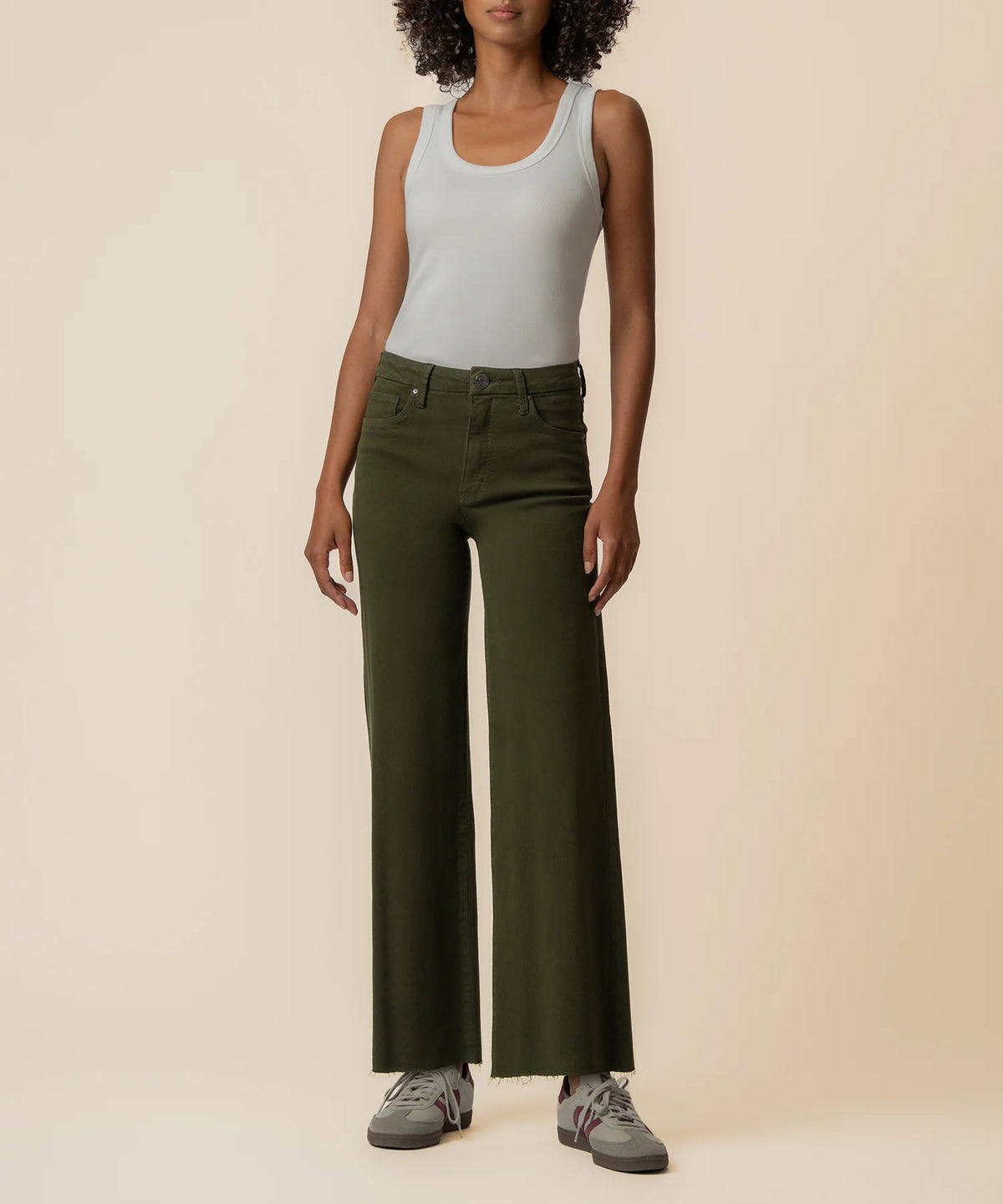 Meg High Rise Wide Leg Raw Hem - Tuscan Olive