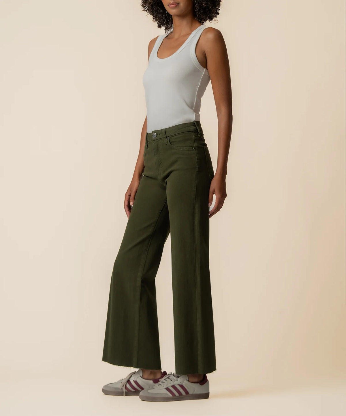 Meg High Rise Wide Leg Raw Hem - Tuscan Olive