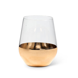 Gold Banded Stemless Wine Glass