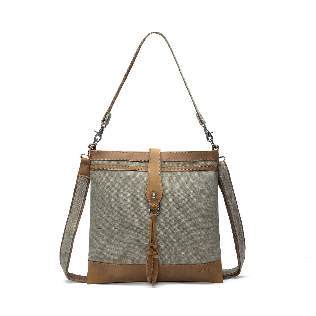 Canvas Shoulder Bag with Leather Detail