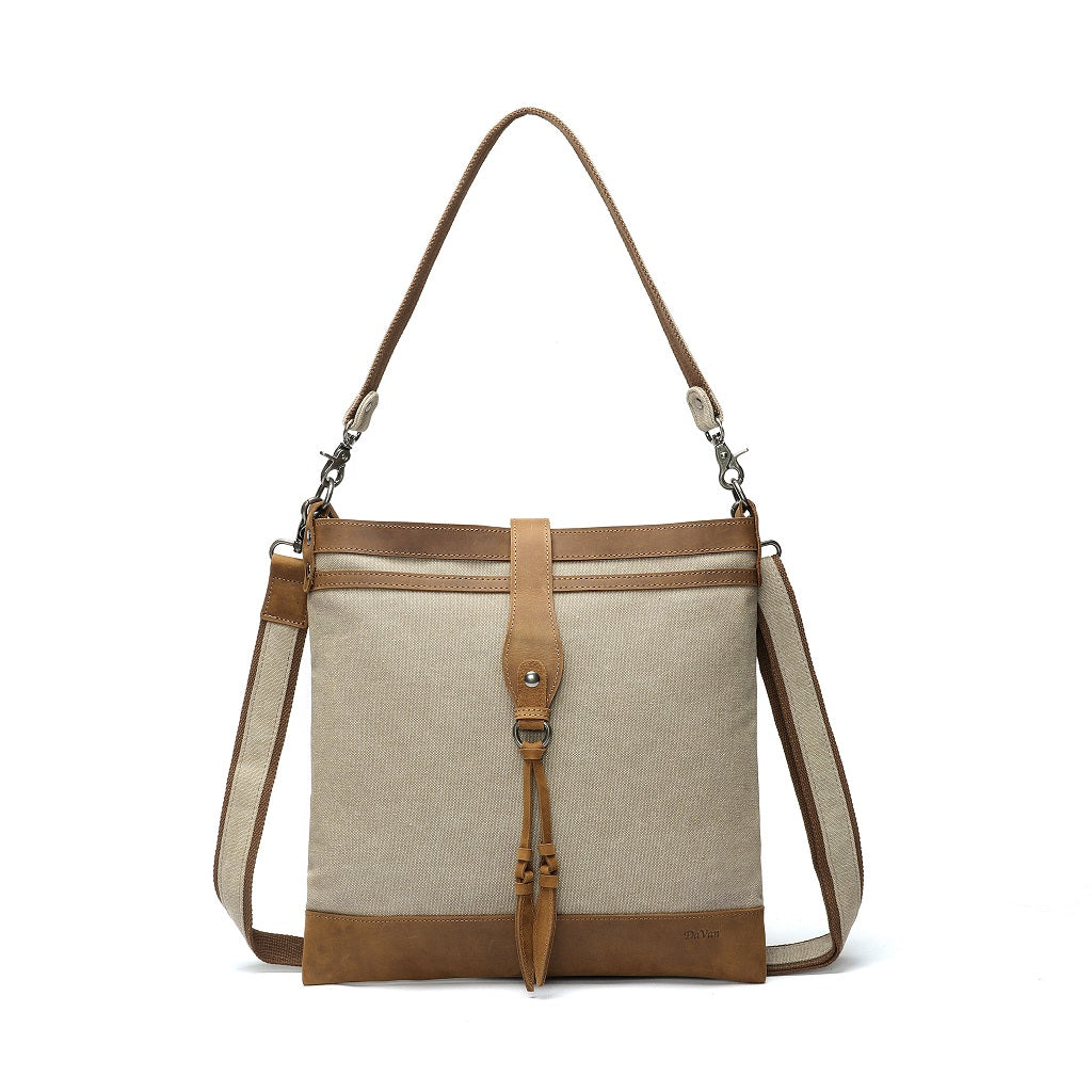 Canvas Shoulder Bag with Leather Detail