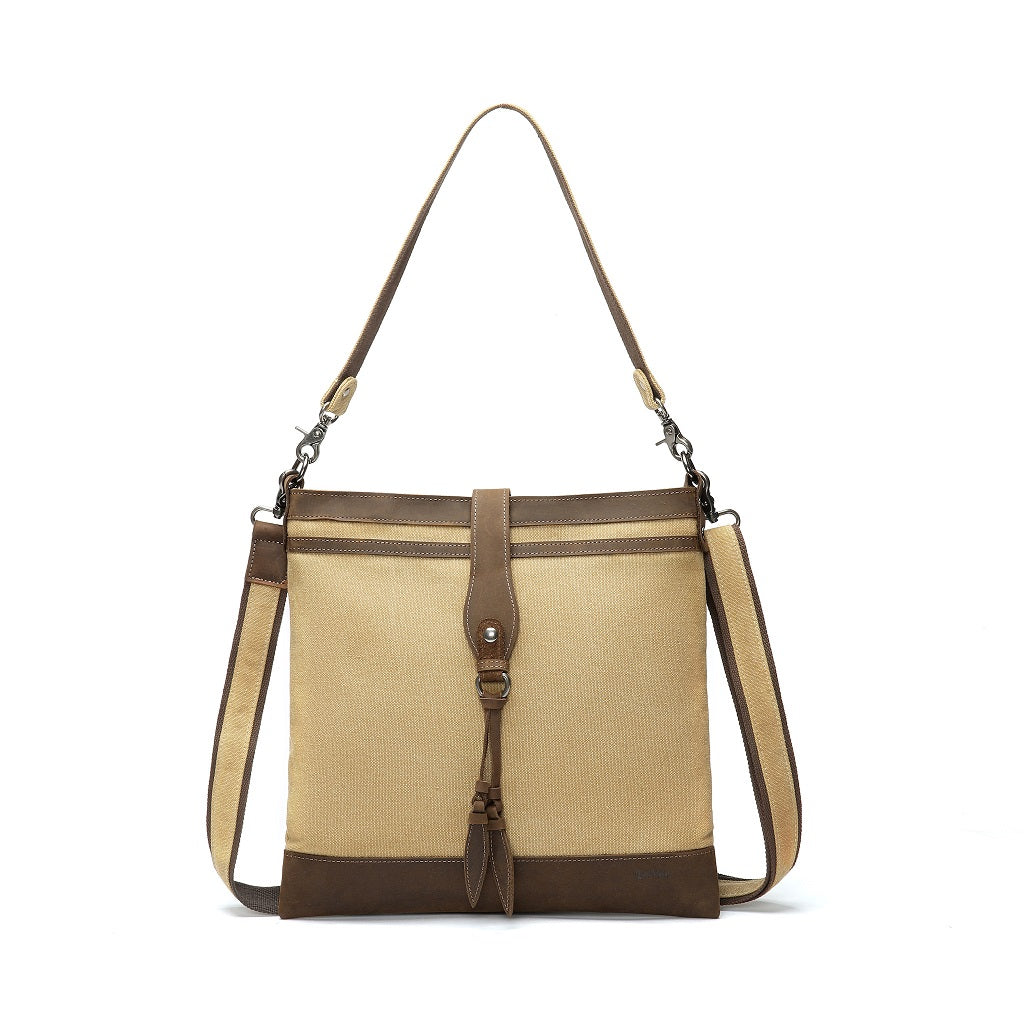 Canvas Shoulder Bag with Leather Detail