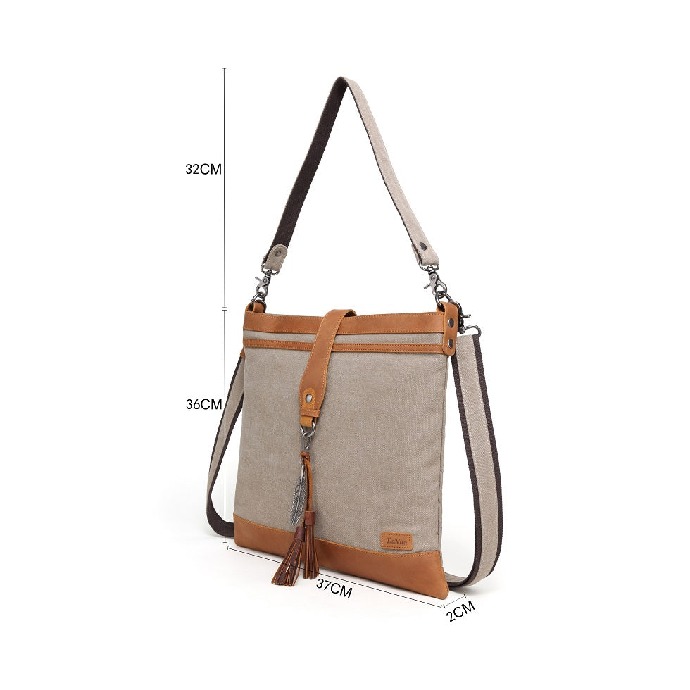 Canvas Shoulder Bag with Leather Detail