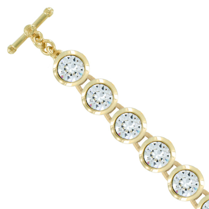 Bright Gold Small Round Bracelet in Clear Crystal