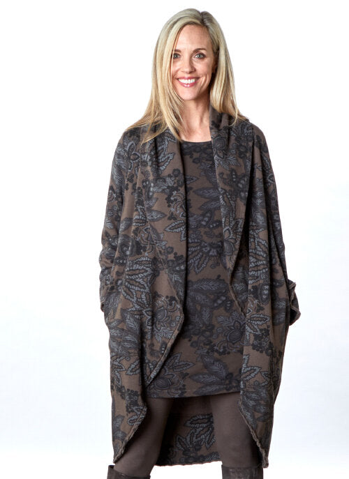 Printed Bamboo Fleece Wrap Coat
