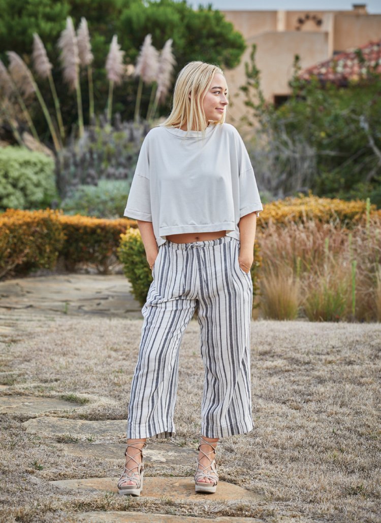The Saba Pant in Striped Cotton Gauze