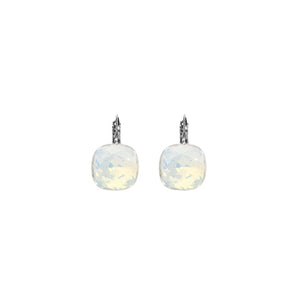 Medium Cushion Euroback Earrings in White Opal