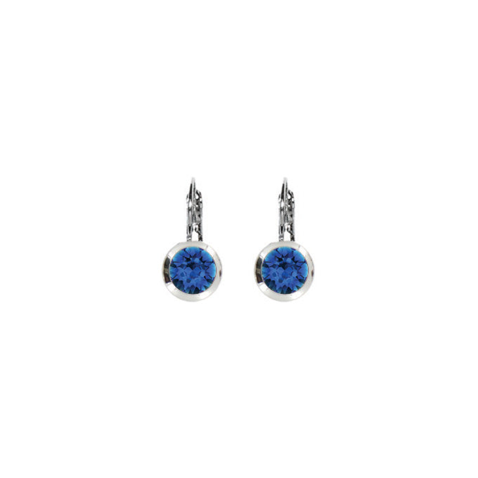 Bright Rhodium Round Euroback Earring-Capri Blue