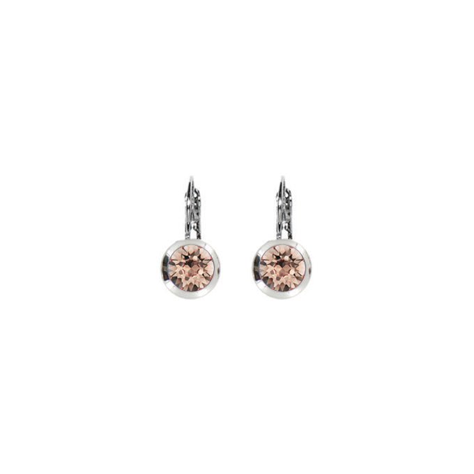 Bright Rhodium Small Round Euroback Earrings - Light Peach