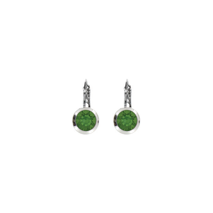 Bright Rhodium Small Round Euroback Earring - Palace Green Opal