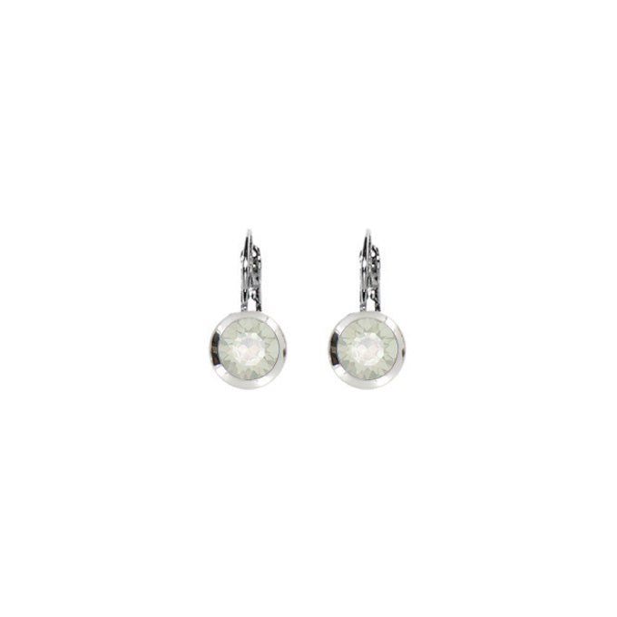 Bright Rhodium Round Euroback Earring - White Opal