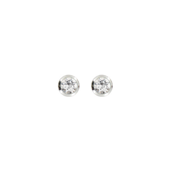 Bright Rhodium Round Post Earring - Crystal