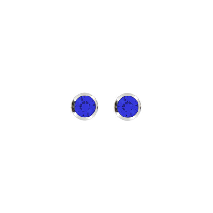 Bright Rhodium Round Post Earring - Majestic Blue