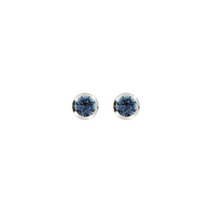 Bright Rhodium Small Round Post Earrings in Montana Blue