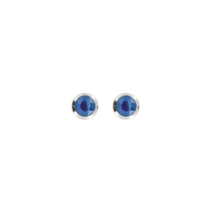 Bright Rhodium Small Round Post Earrings in Royal Blue