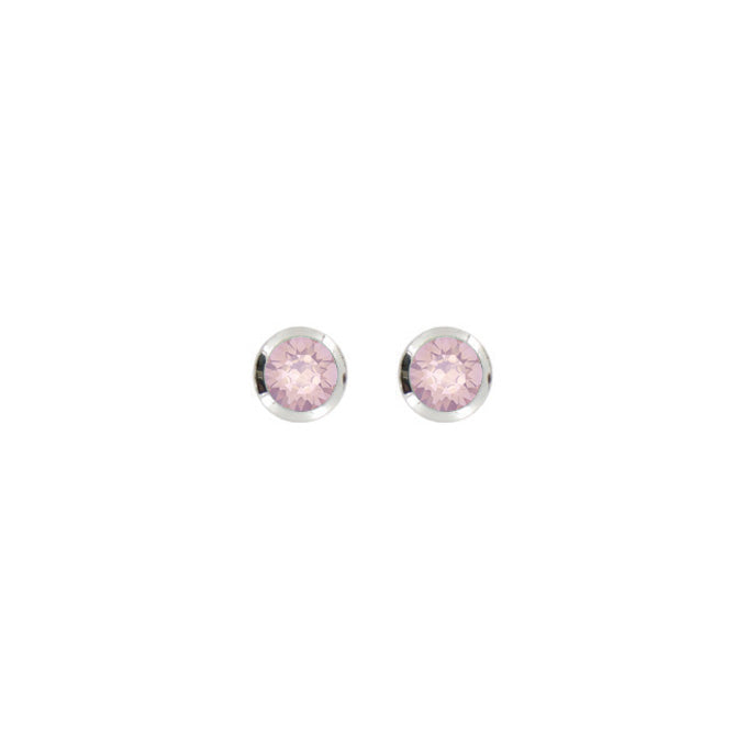 Bright Rhodium Small Round Post Earrings in Rose water Opal