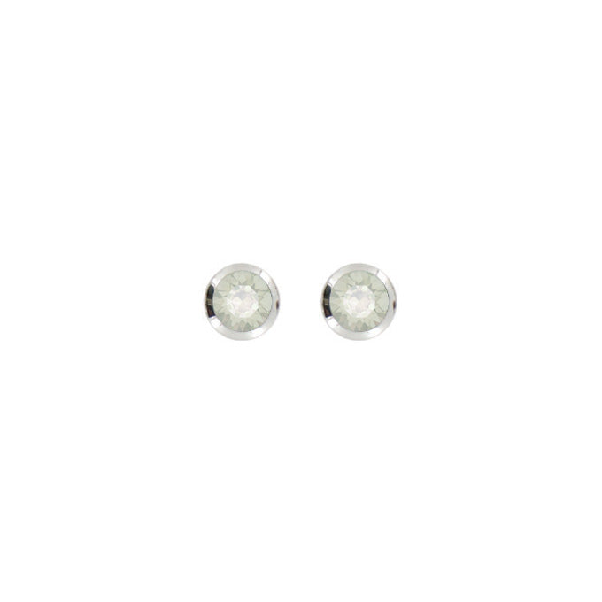 Bright Rhodium Small Round Post Earrings - White opal