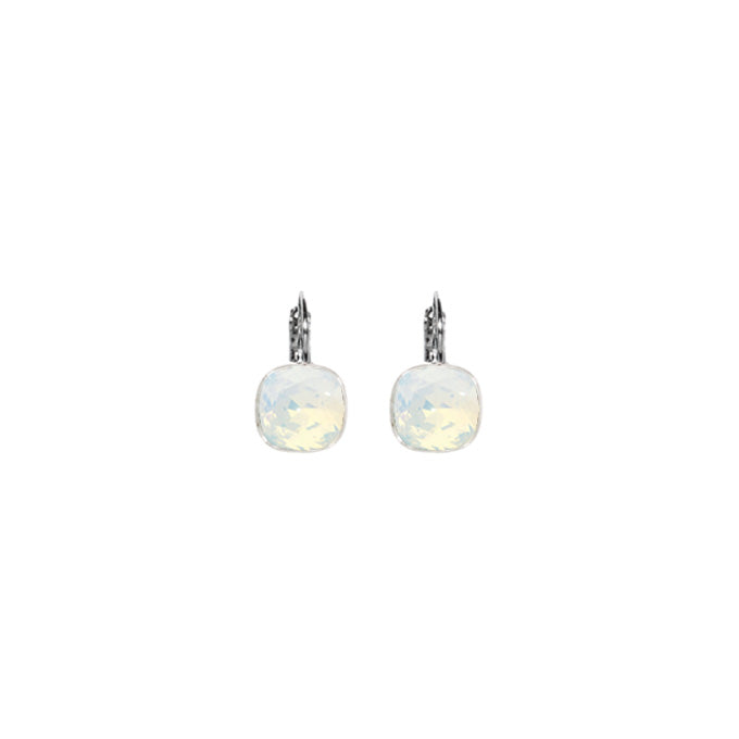 Small Cushion Euroback Earrings in White Opal