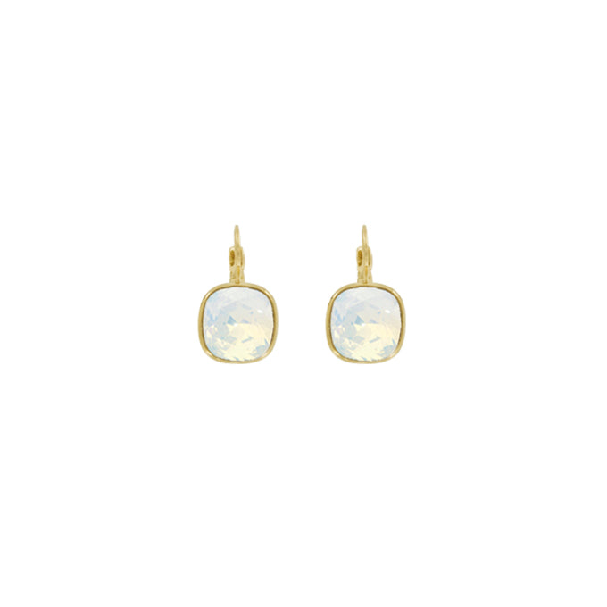 Cushion Euroback Earrings - White Opal