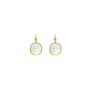 Cushion Euroback Earrings in White Opal