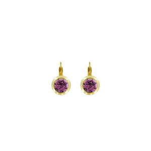 Bright Gold Small Round Euroback Earrings in Amethyst