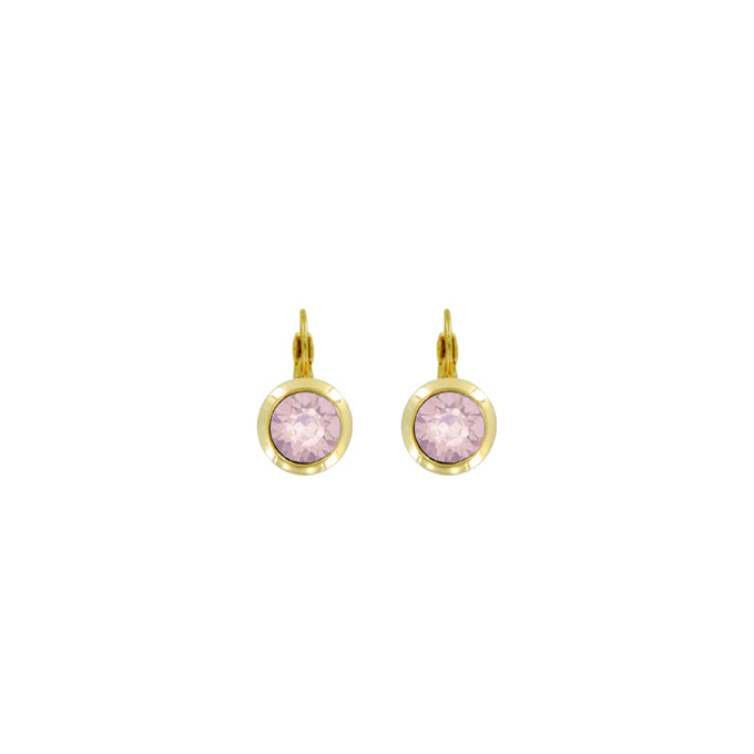 Bright Gold Small Round Euroback Earrings in Rose Water Opal