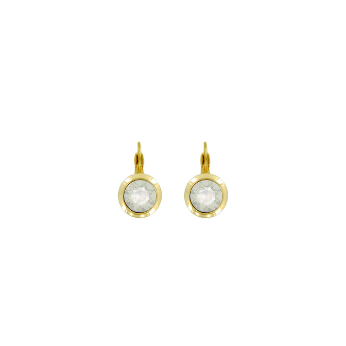 Bright Gold Round Euroback Earring - White Opal