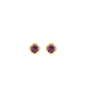 Bright Gold Small Round Post Earrings in Amethyst