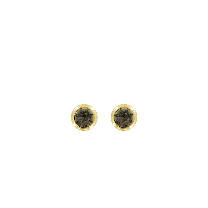 Bright Gold Round Post Earrings-Smokey Quartz