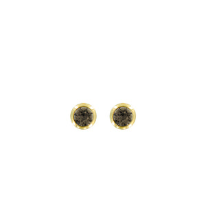 Bright Gold Round Post Earrings-Smokey Quartz