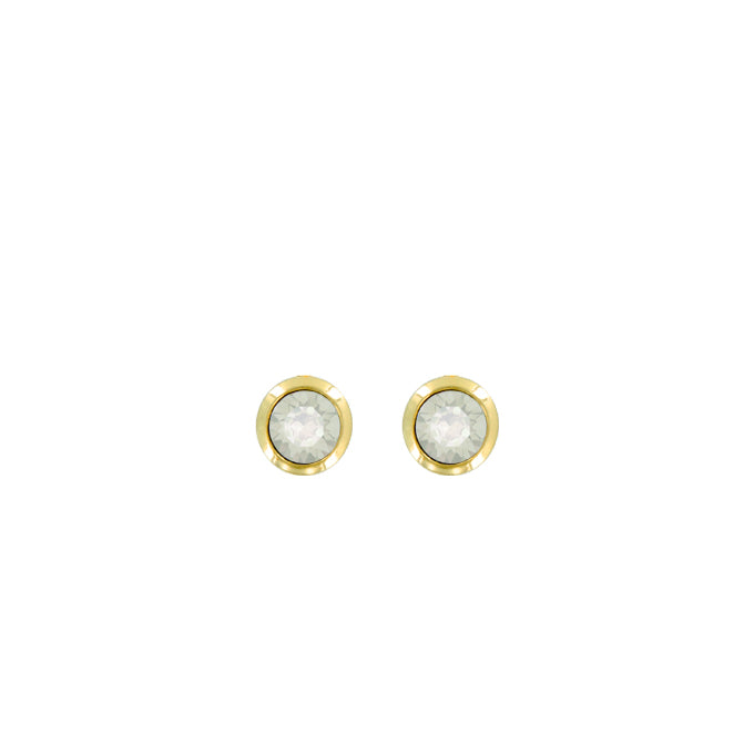 Bright Gold Round Post Earring - White Opal