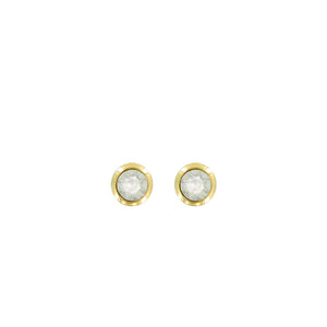 Bright Gold Round Post Earring-White Opal