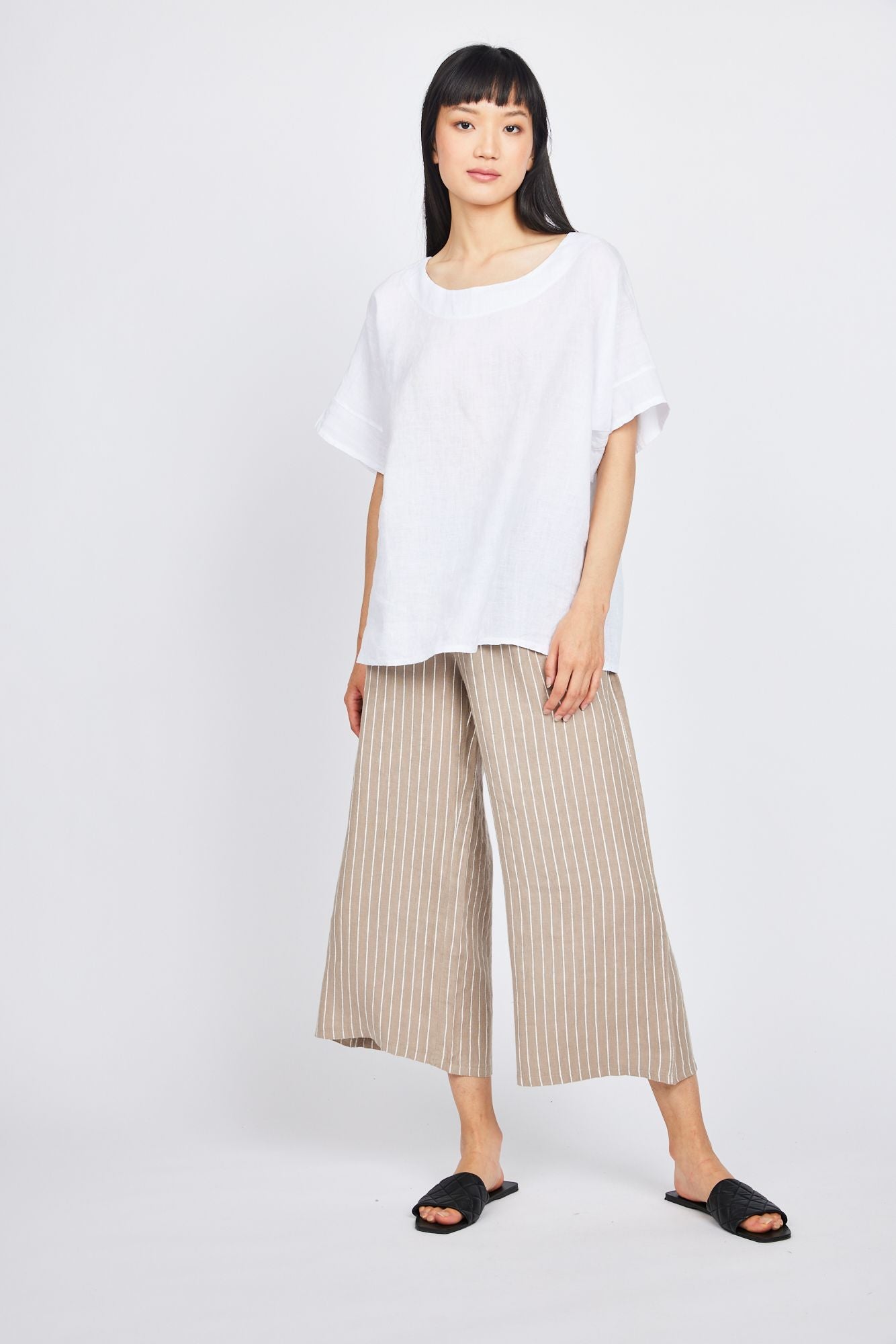 Short Sleeve Linen Top-White