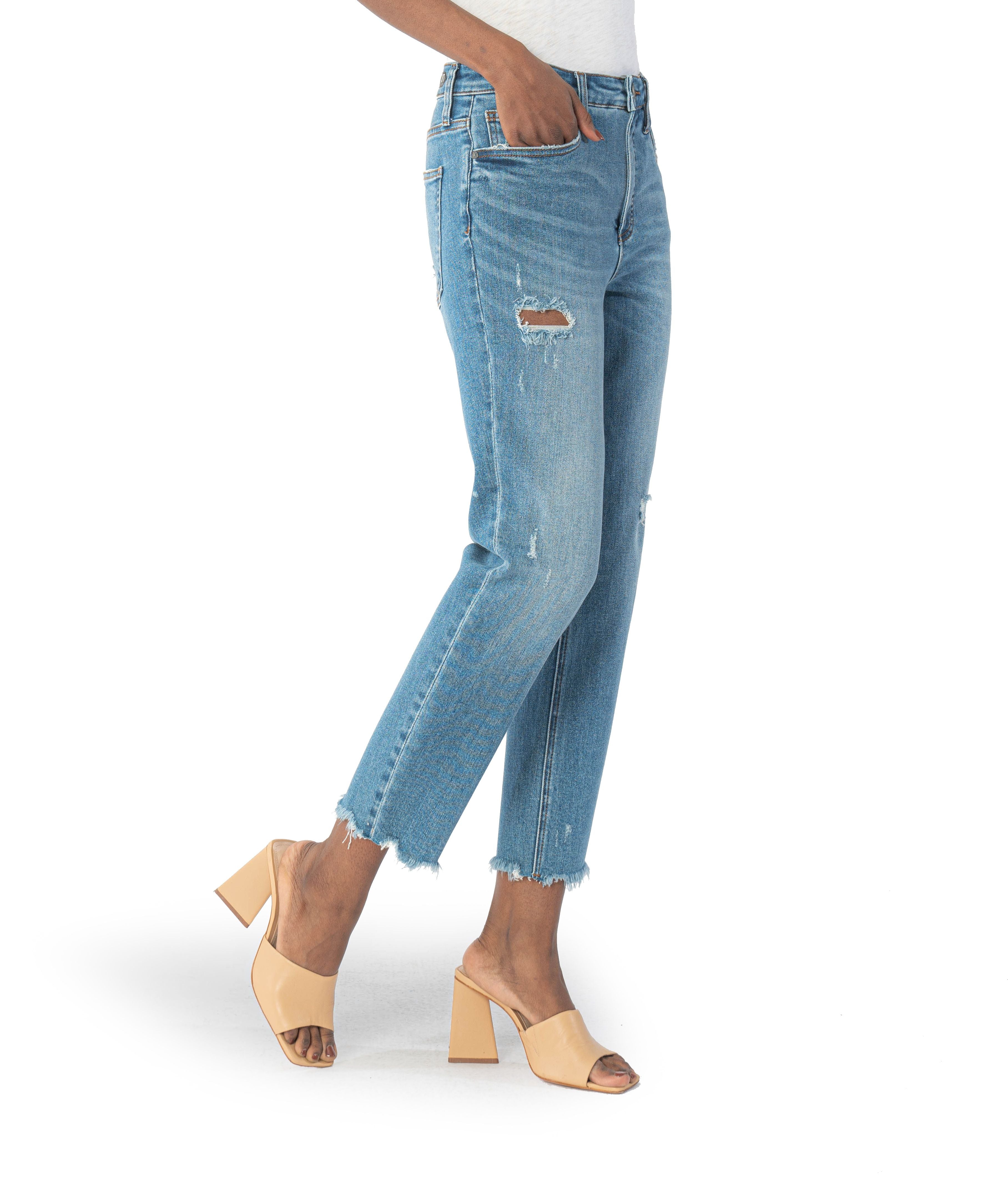 Rachael High Rise Fab Ab Raw Hem Mom Jean (Poised Wash)