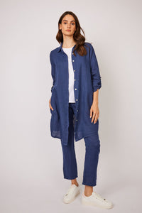 Button Down Linen Blouse with Pockets