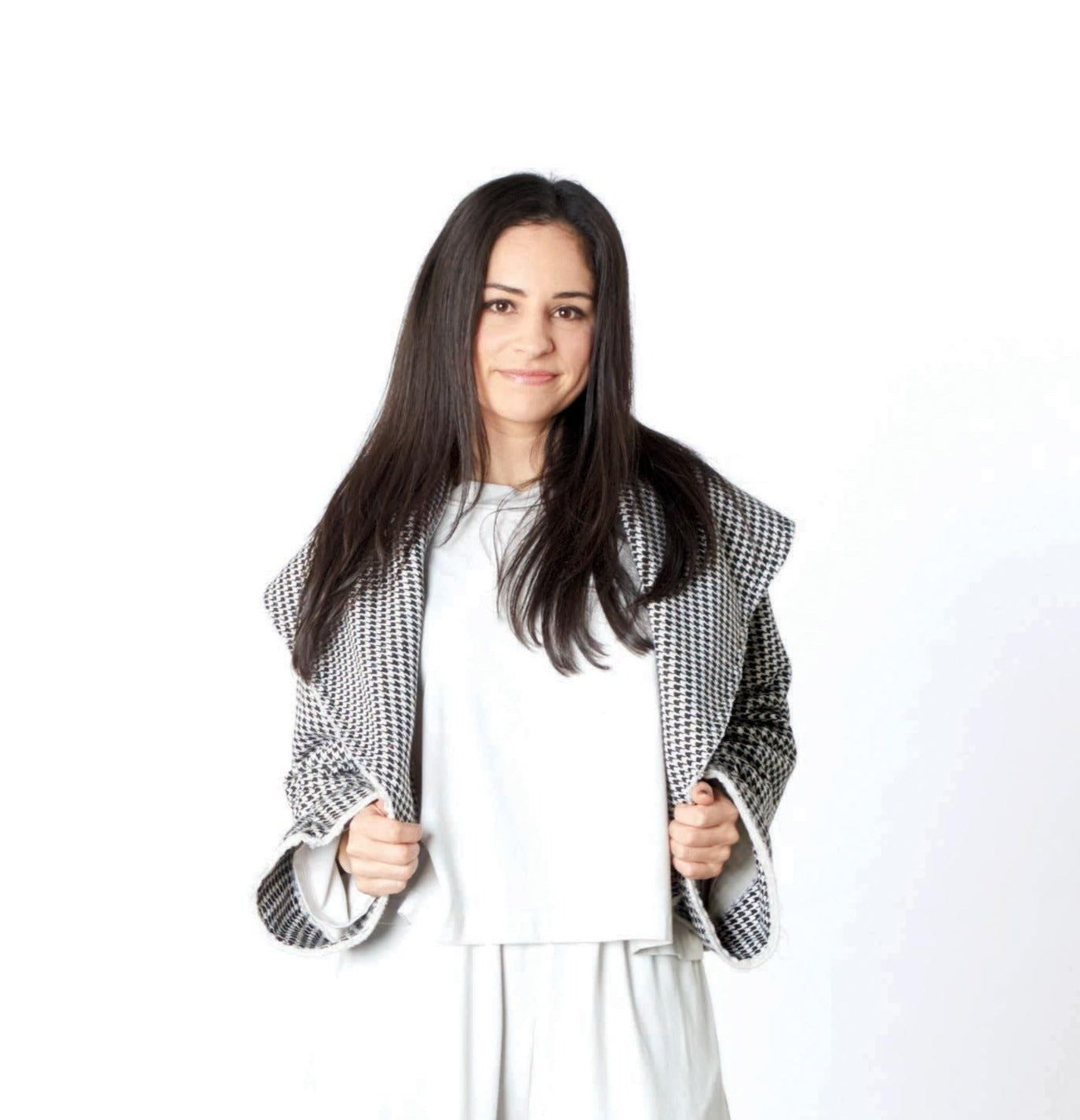 Crop Wrap Coat- Houndstooth Bamboo Fleece