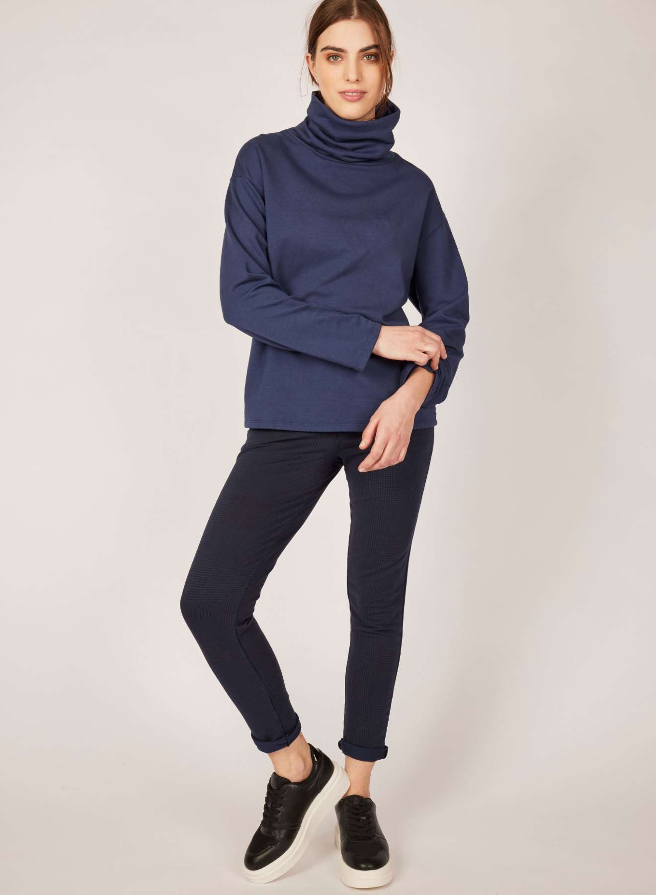 Polar Fleece Terry Cotton Turtleneck Sweatshirt