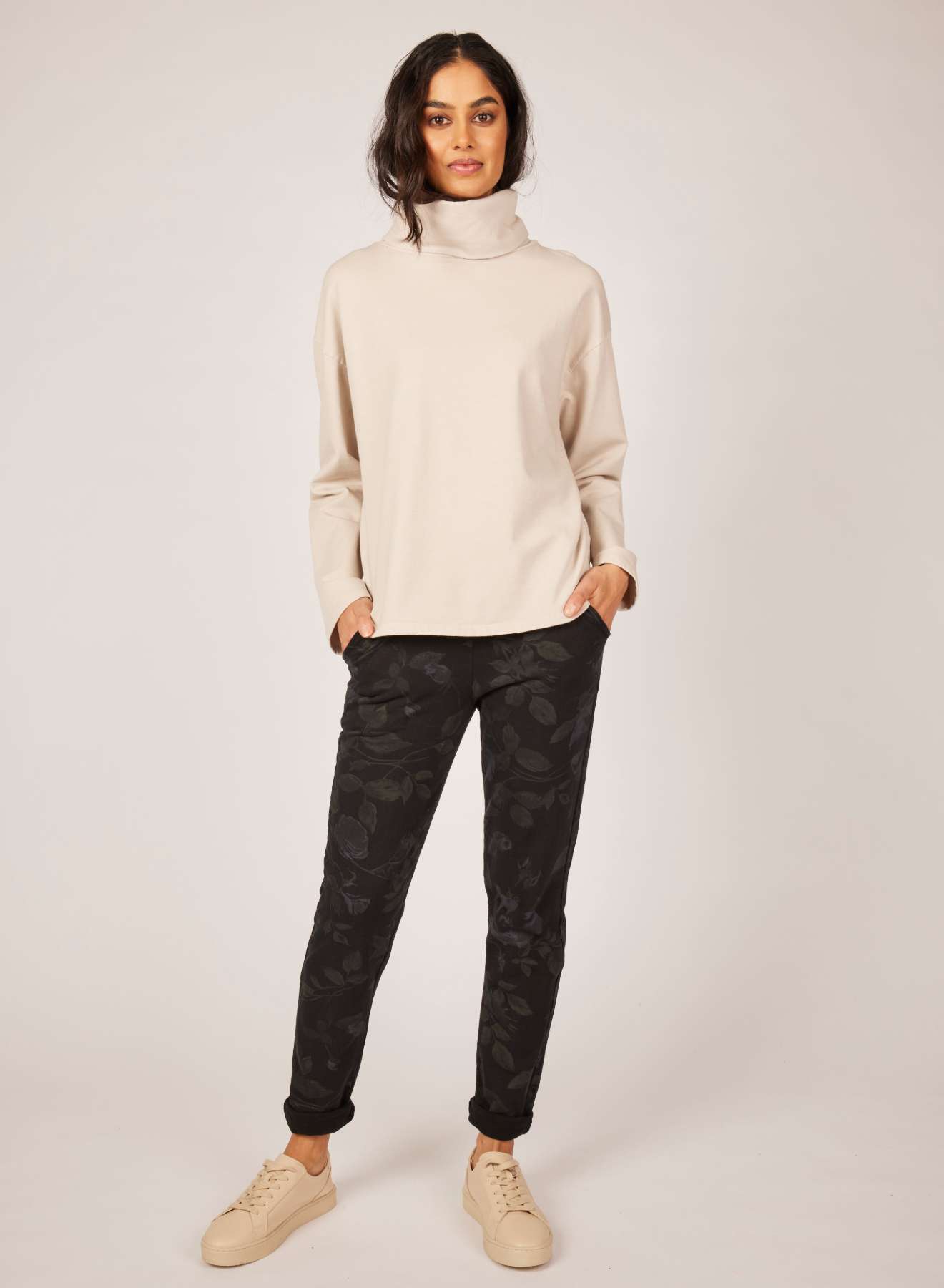 Polar Fleece Terry Cotton Turtleneck Sweatshirt