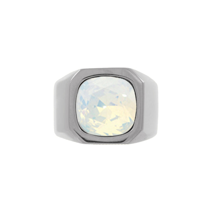 Cushion Crystal Ring in White Opal